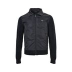 Prada Mixed-Material Triangle Logo Zip Jacket — Black