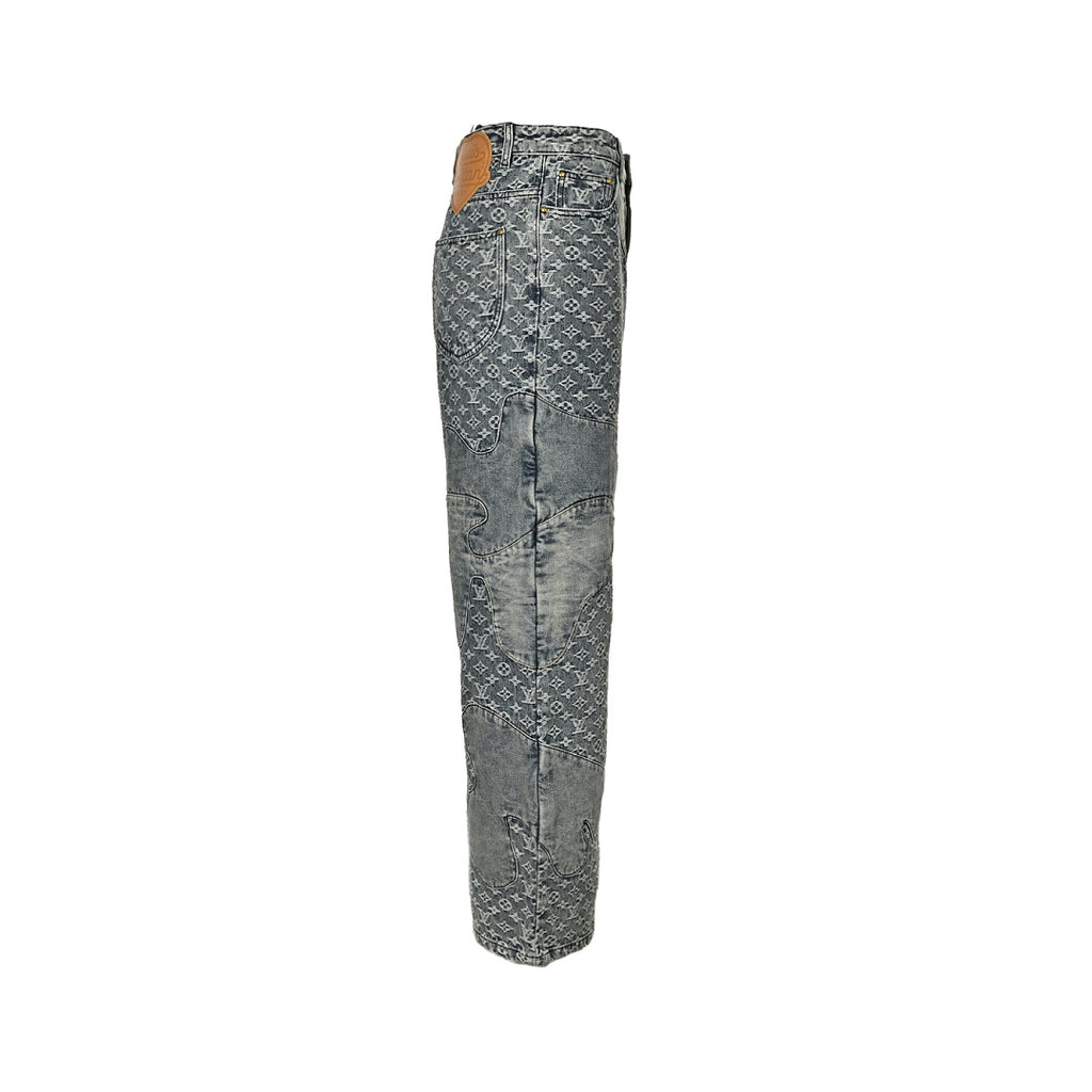 Louis Vuitton Monogram Jacquard Denim Jeans with Heart-Shaped Leather Patch