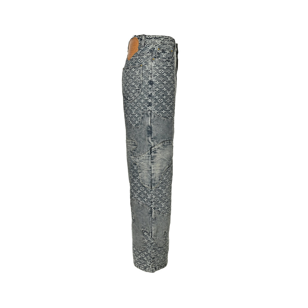 Louis Vuitton Monogram Jacquard Denim Jeans with Heart-Shaped Leather Patch