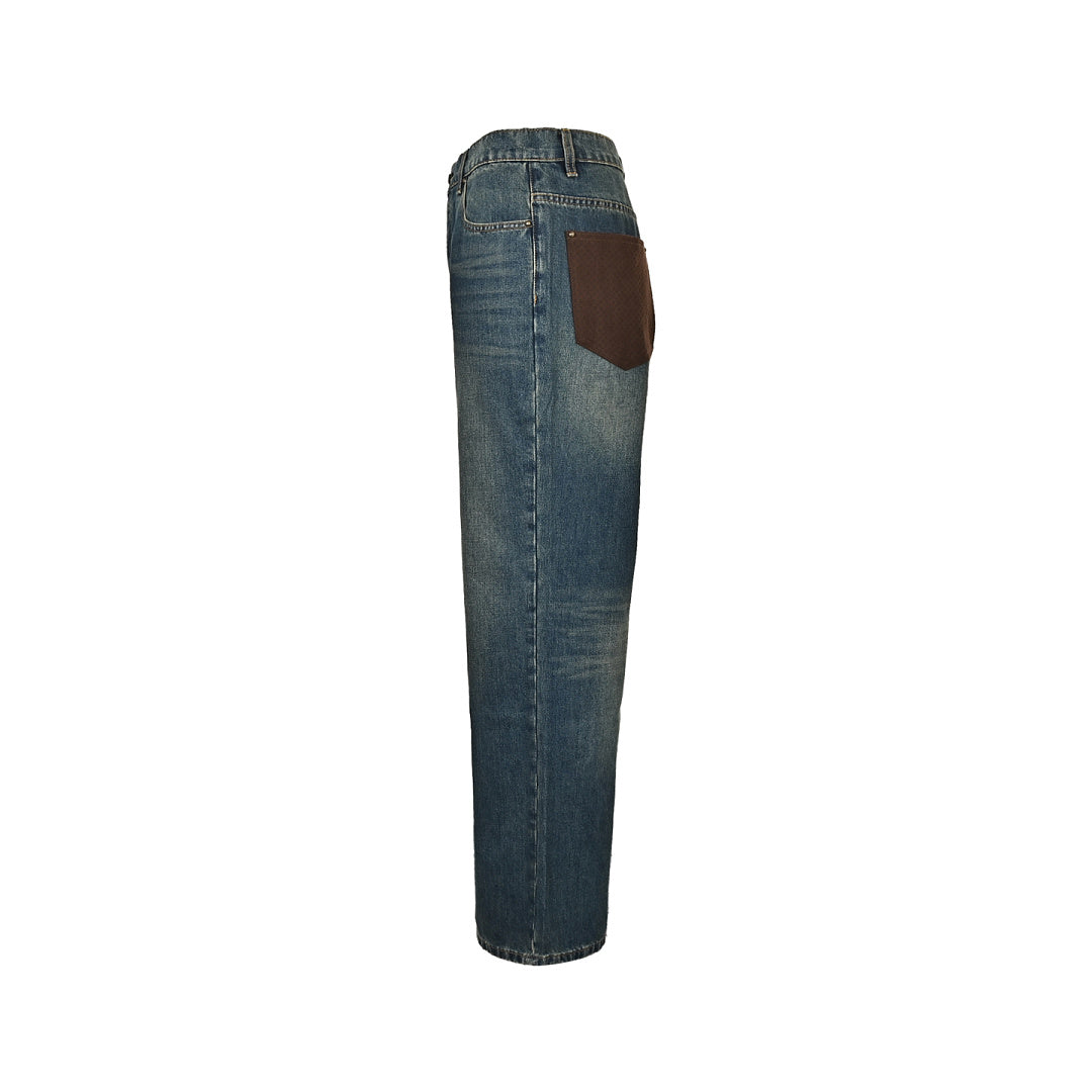 Louis Vuitton Leather-Back-Pocket Jeans
