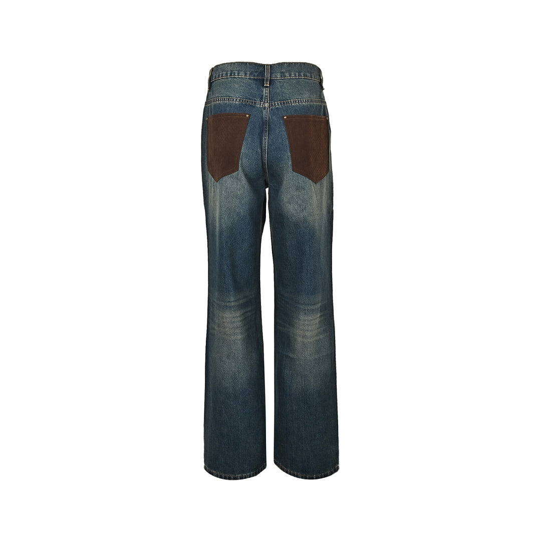 Louis Vuitton Leather-Back-Pocket Jeans