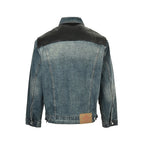 Prada Leather-Yoke Denim Trucker Jacket — Vintage Blue