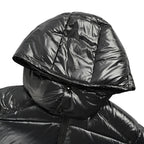 Moncler Glossy Hooded Down Jacket — Single Zip Front