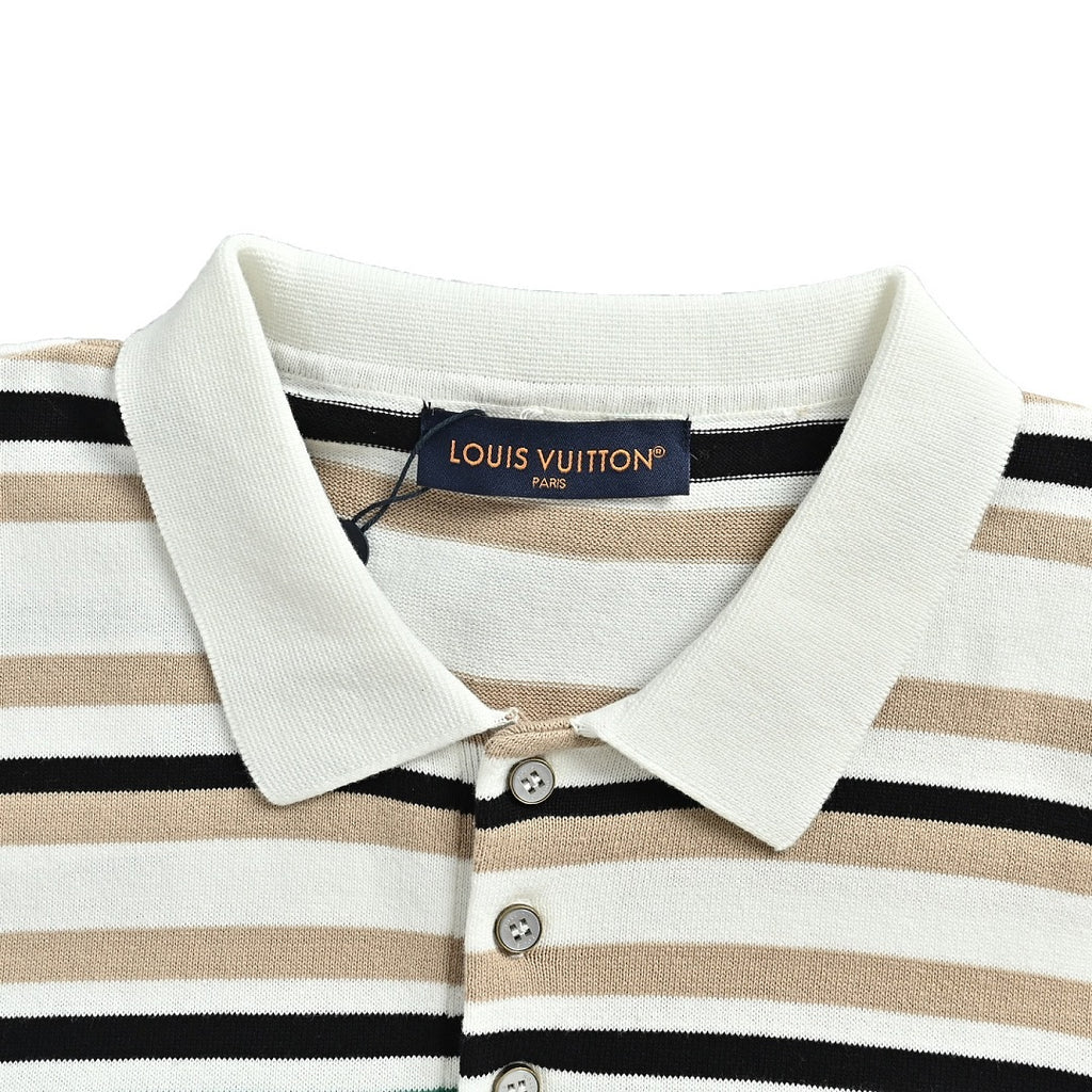 Louis Vuitton 26SS Leather Tab Stripe & Checkerboard Knit Polo Shirt — Dark Edition