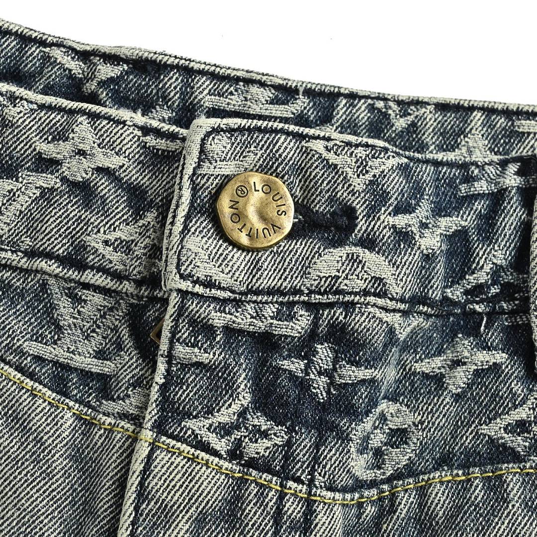 Louis Vuitton Monogram Jacquard Denim Jeans with Heart-Shaped Leather Patch