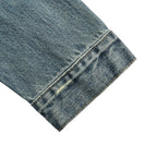 Prada Leather-Yoke Denim Trucker Jacket — Vintage Blue