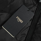 Fendi Hooded Down Jacket — Black, Yellow Logo Badge