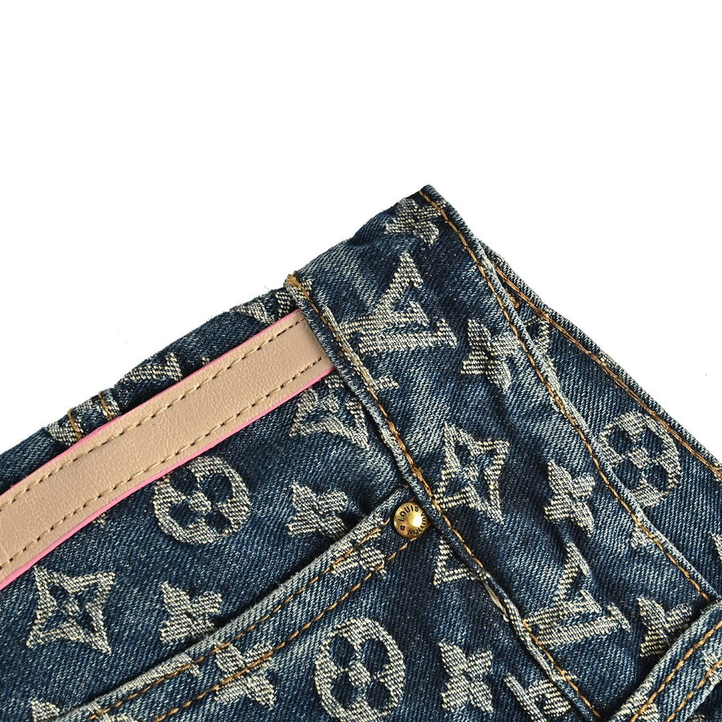Louis Vuitton Monogram Side Leather-Trim Washed Blue Jeans