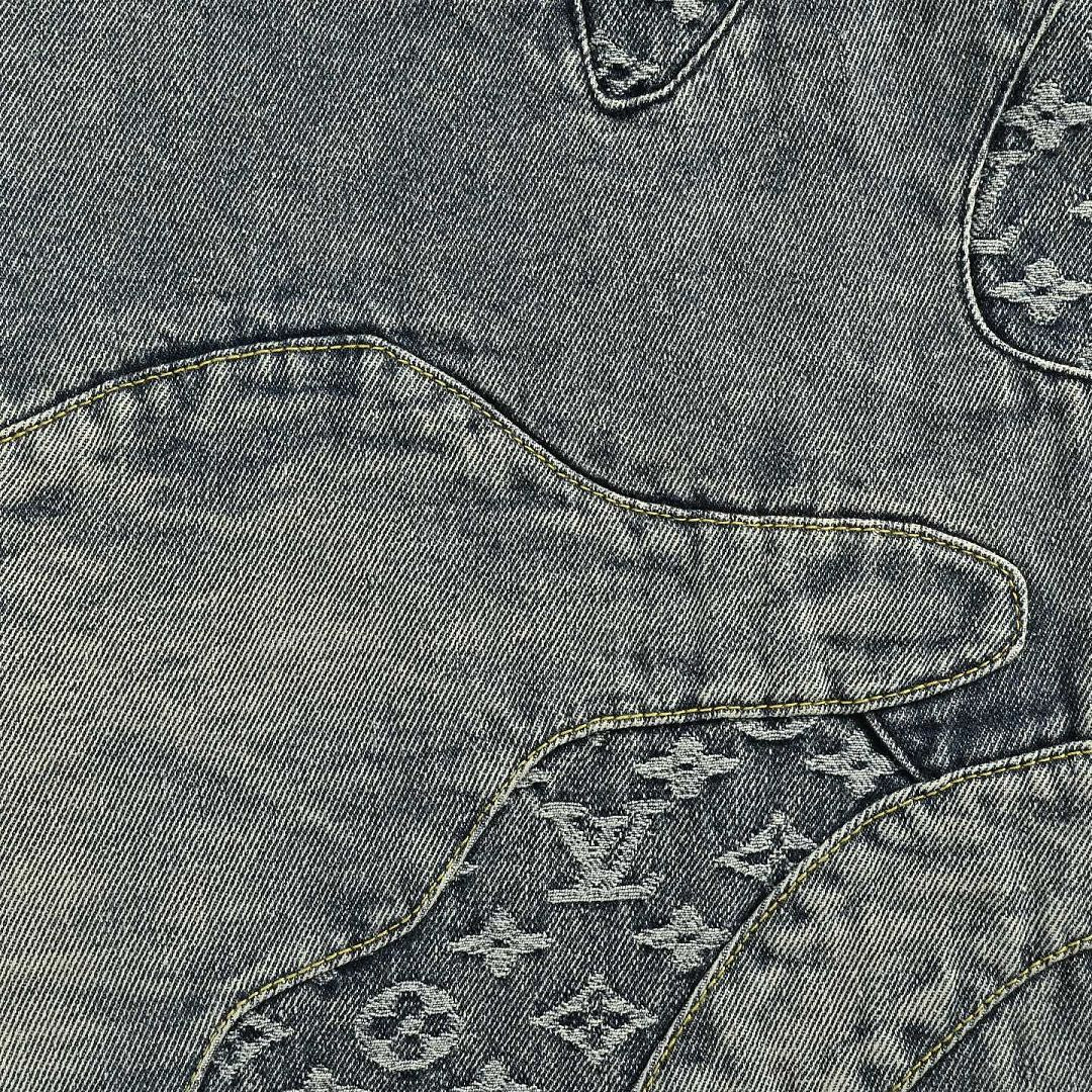 Louis Vuitton Monogram Jacquard Denim Jeans with Heart-Shaped Leather Patch