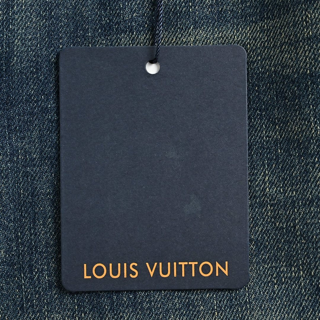 Louis Vuitton Leather-Back-Pocket Jeans