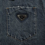 Prada Vintage-Wash Denim Zip Jacket — Charcoal Black