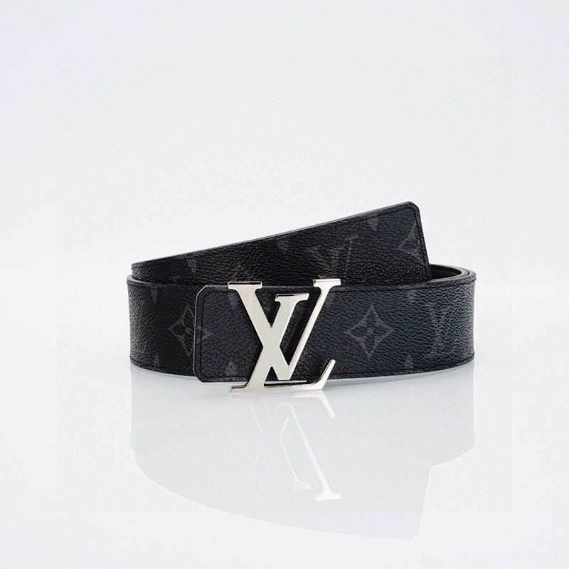 Louis Vuitton Black Monogram Belt – Silver LV Initiales Buckle