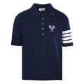Thom Browne Tennis Racket Embroidery 4-Bar Knit Polo – Navy