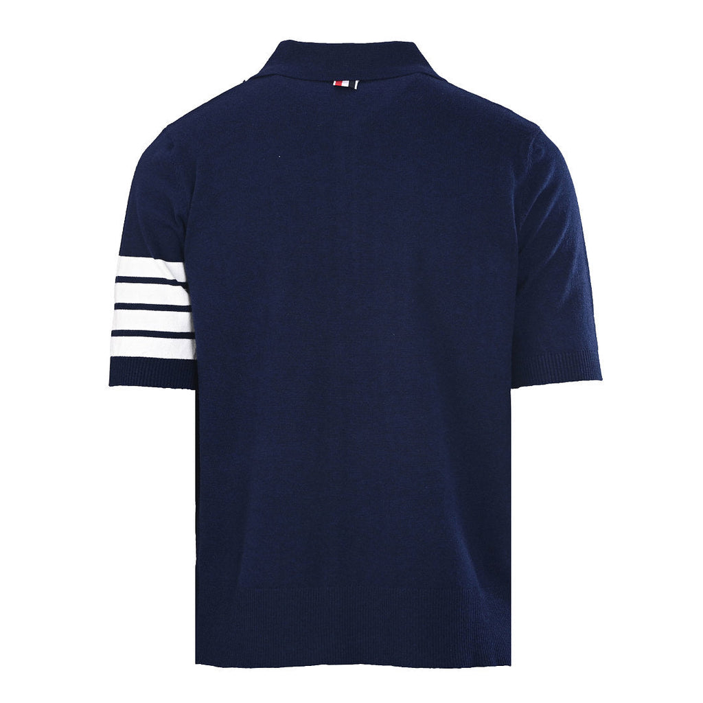 Thom Browne Tennis Racket Embroidery 4-Bar Knit Polo – Navy