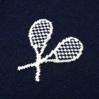 Thom Browne Tennis Racket Embroidery 4-Bar Knit Polo – Navy