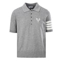 Thom Browne Tennis Racket Embroidery 4-Bar Knit Polo – Medium Grey