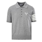 Thom Browne Tennis Racket Embroidery 4-Bar Knit Polo – Medium Grey