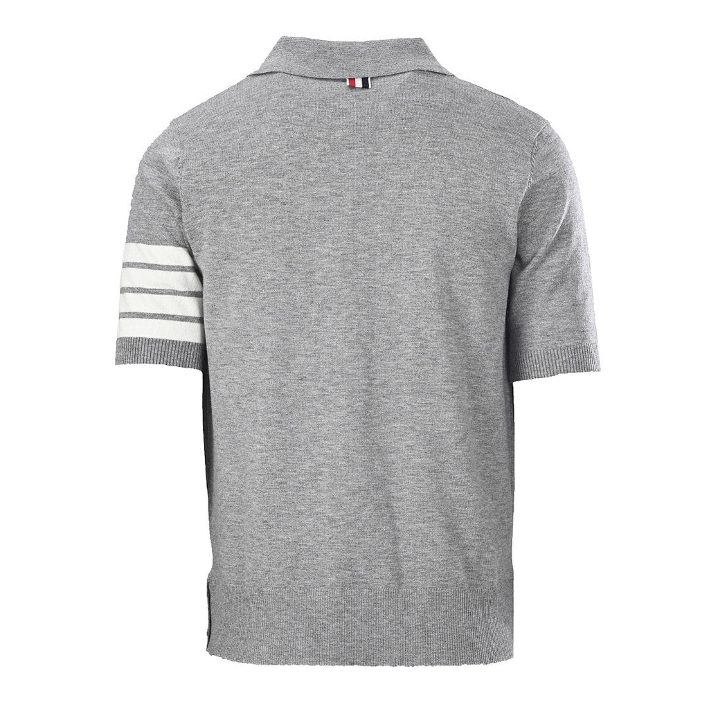Thom Browne Tennis Racket Embroidery 4-Bar Knit Polo – Medium Grey