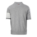 Thom Browne Tennis Racket Embroidery 4-Bar Knit Polo – Medium Grey