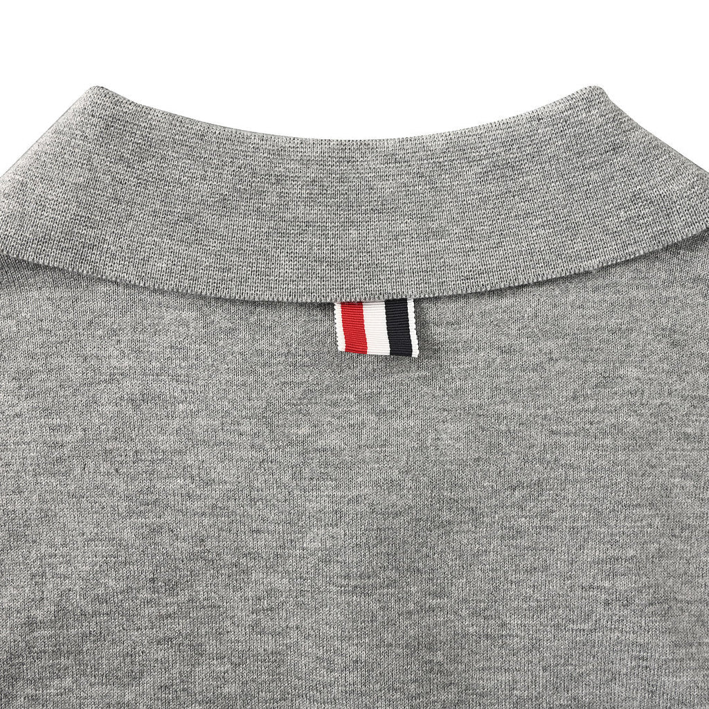 Thom Browne Tennis Racket Embroidery 4-Bar Knit Polo – Medium Grey