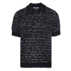 Thom Browne Bouclé Loop Knit Short-Sleeve Polo – Black & White