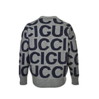 Gucci Grey Oversized Letter Jacquard V-Neck Knit Cardigan