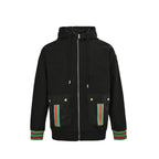 Gucci Black Hooded Full-Zip Jacket with Heritage Stripe Pockets and Cuffs