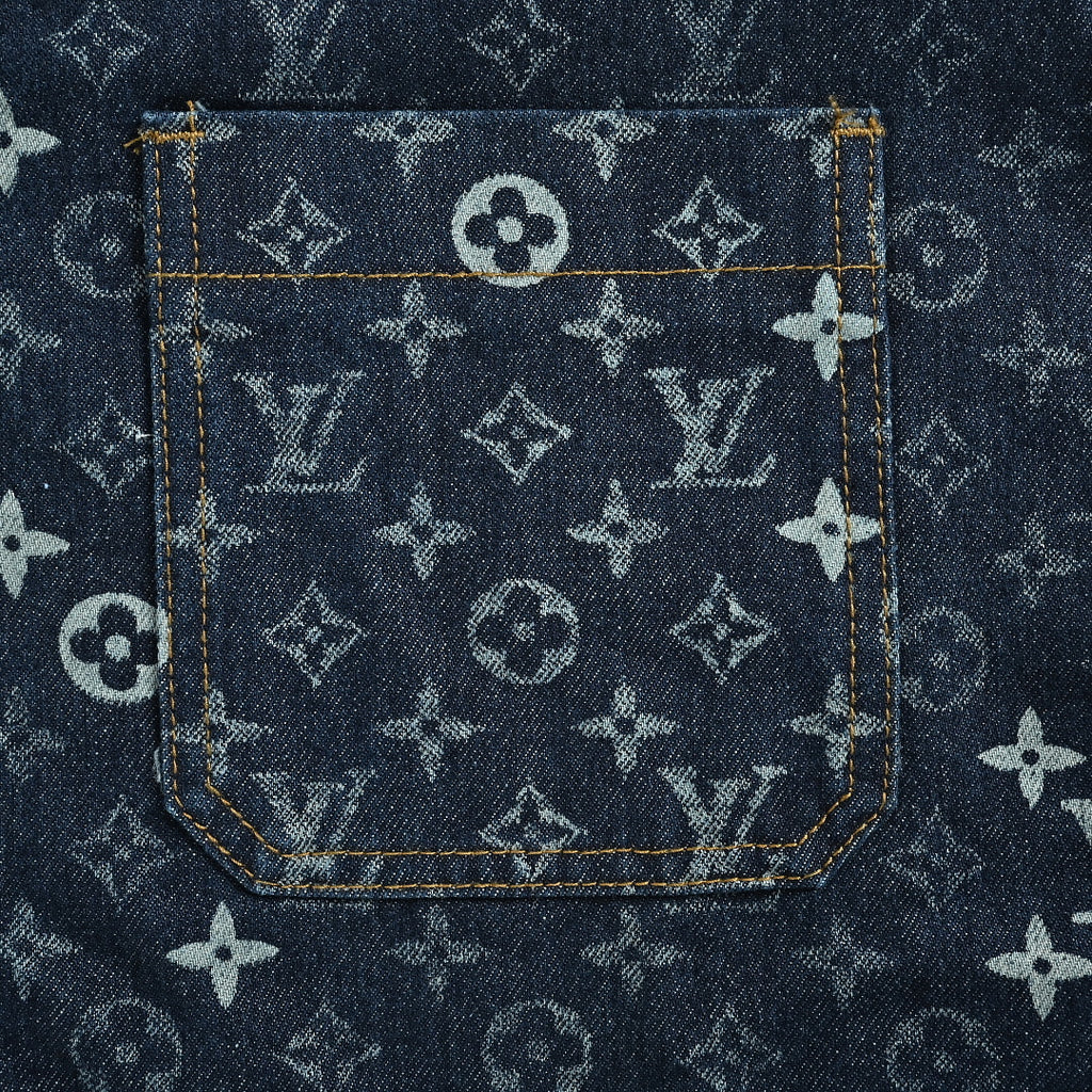 LOUIS VUITTON Monogram Denim Zip Jacket with Corduroy Collar