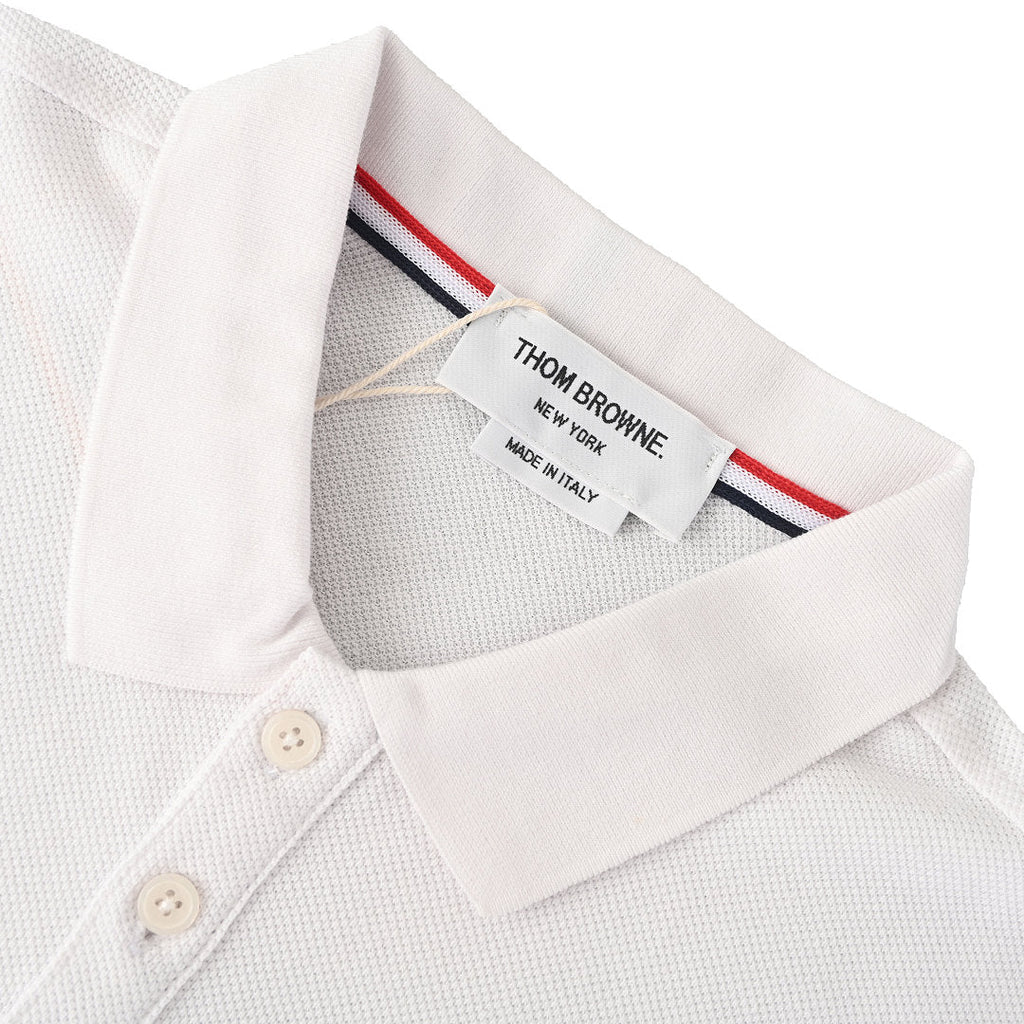 Thom Browne RWB Stripe Cuff Piqué Polo Shirt – White