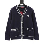 Gucci Navy Blue Contrast-Trim Cardigan
