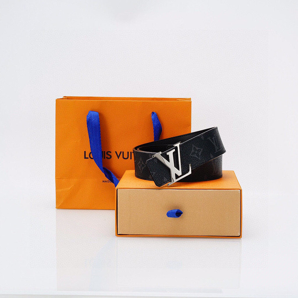 Louis Vuitton Black Monogram Belt – Silver LV Initiales Buckle