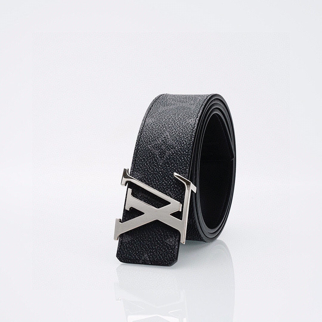 Louis Vuitton Black Monogram Belt – Silver LV Initiales Buckle