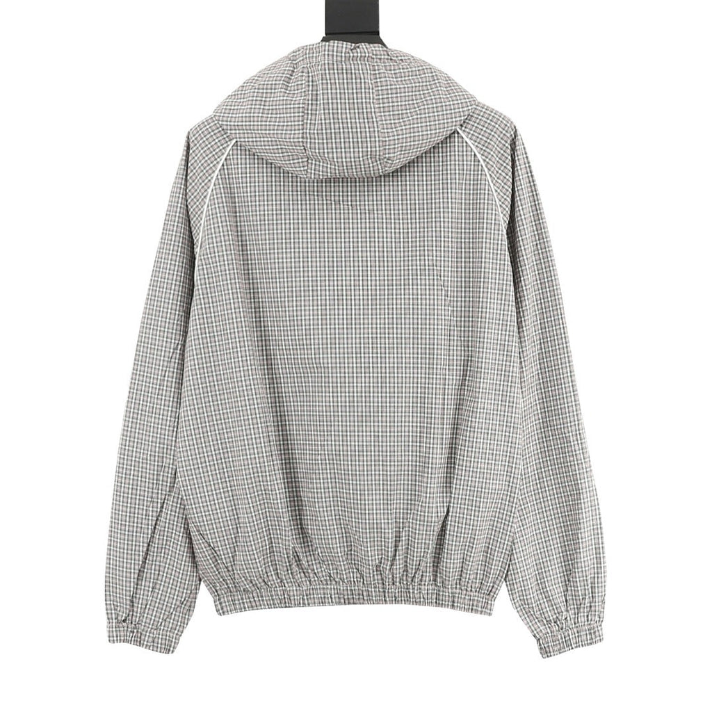 Miu Miu Micro Check Hooded Windbreaker Grey