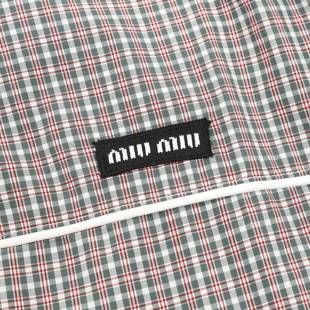 Miu Miu Micro Check Hooded Windbreaker Grey