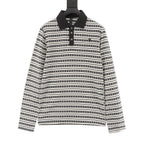 Chrome Hearts Cross Stripe Long-Sleeve Polo Shirt — Black & White