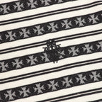 Chrome Hearts Cross Stripe Long-Sleeve Polo Shirt — Black & White