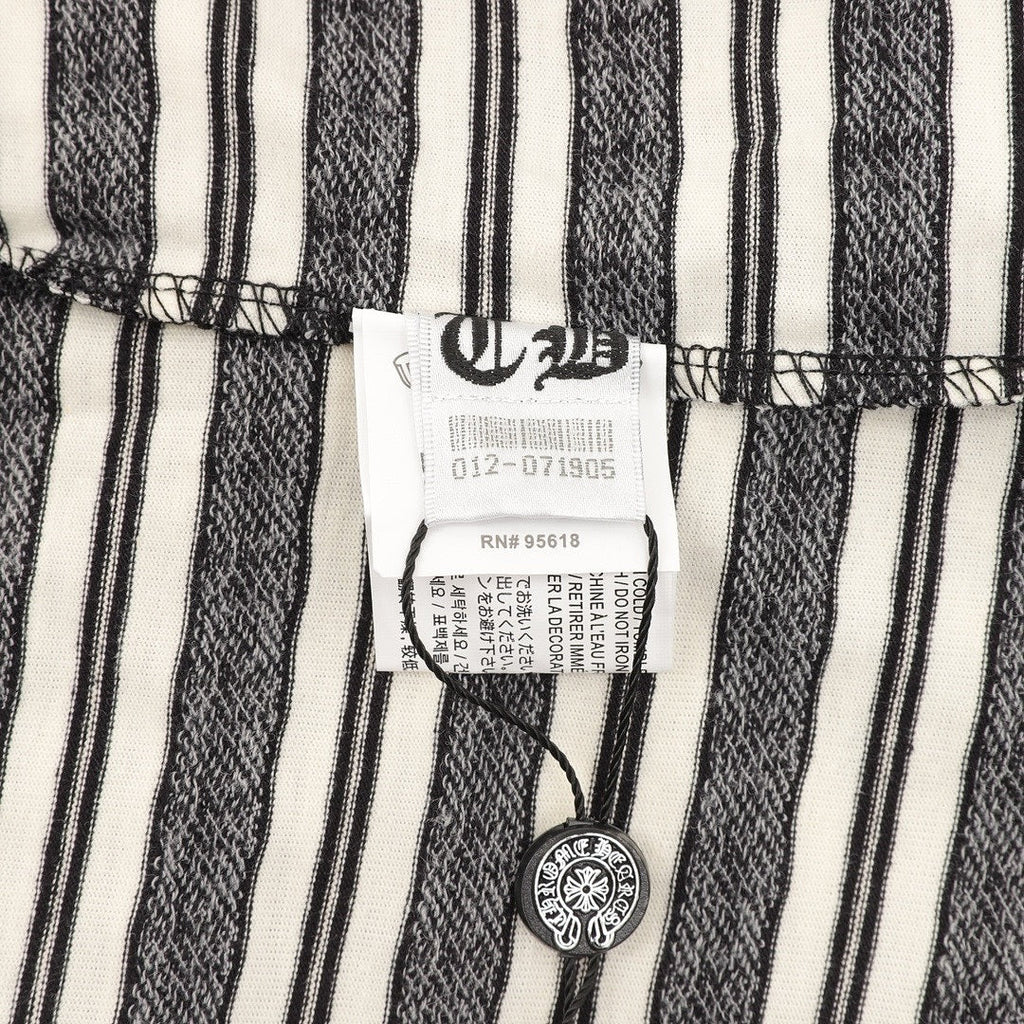 Chrome Hearts Cross Stripe Long-Sleeve Polo Shirt — Black & White