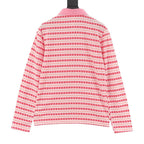 Chrome Hearts Cross Stripe Long-Sleeve Polo Shirt —Pink