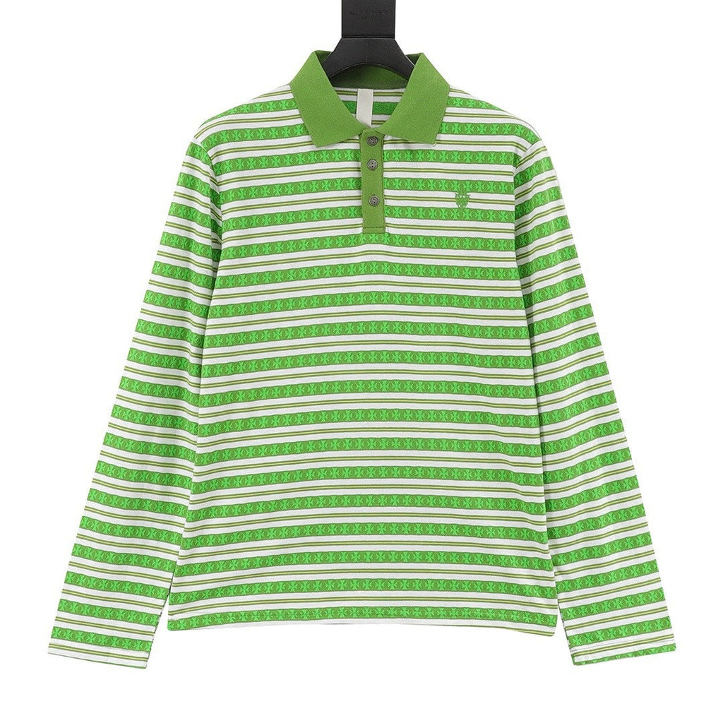 Chrome Hearts Cross Stripe Long-Sleeve Polo Shirt — Green