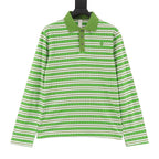 Chrome Hearts Cross Stripe Long-Sleeve Polo Shirt — Green
