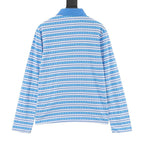 Chrome Hearts Cross Stripe Long-Sleeve Polo Shirt — Blue