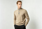 Burberry Vintage Check Half-Zip Knit Sweater — Camel