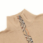 Burberry Vintage Check Half-Zip Knit Sweater — Camel
