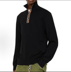 Burberry Vintage Check Half-Zip Knit Sweater — Black