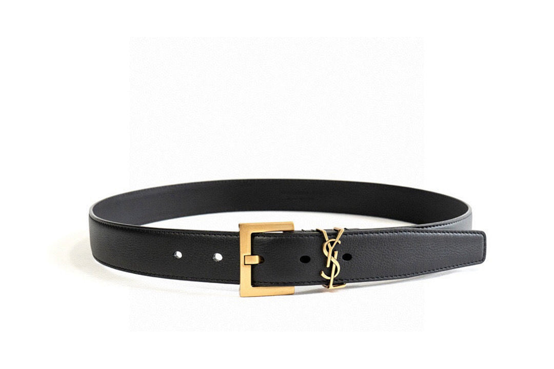 Saint Laurent Cassandre Logo Buckle Leather Belt – Women's
