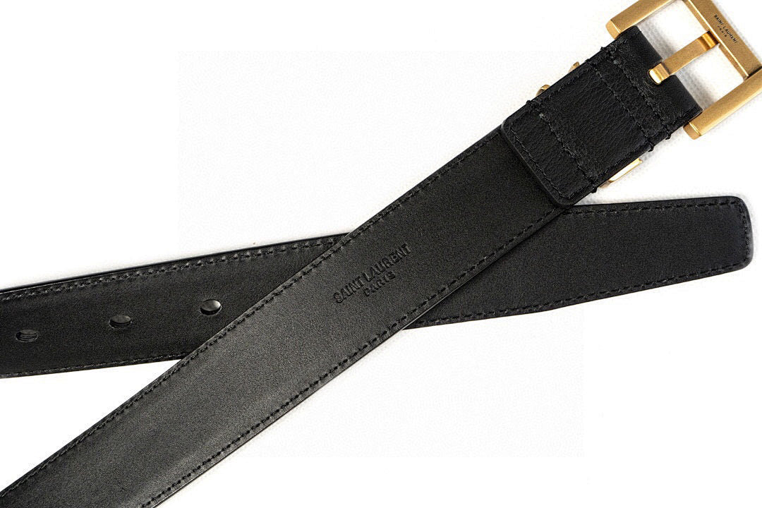 Saint Laurent Cassandre Logo Buckle Leather Belt – Women's