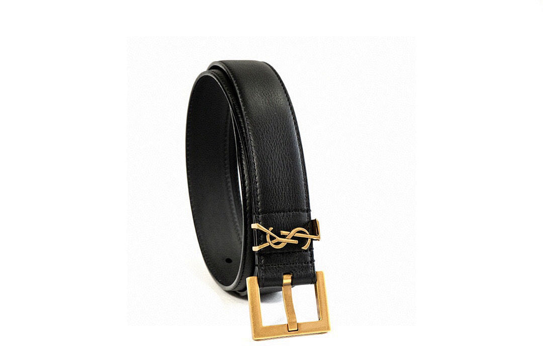 Saint Laurent Cassandre Logo Buckle Leather Belt – Women's