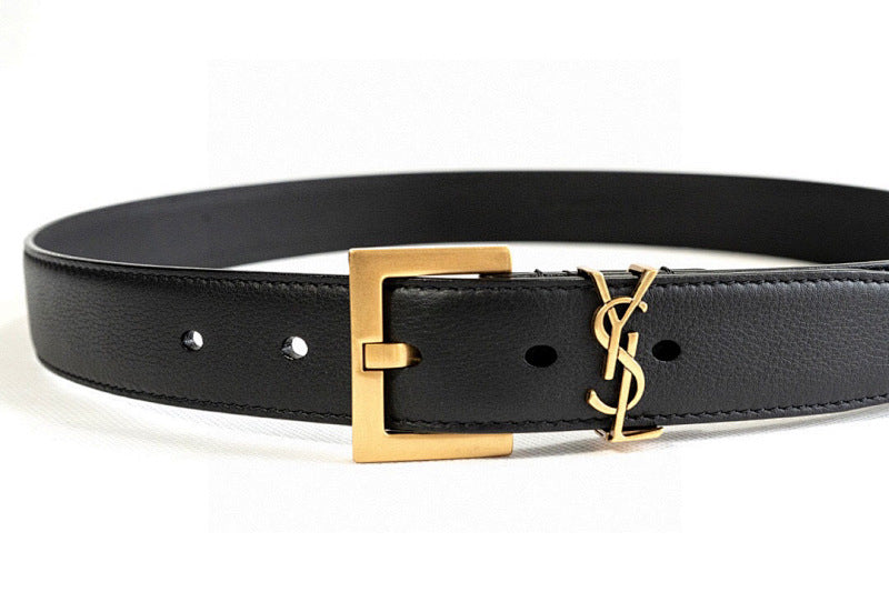 Saint Laurent Cassandre Logo Buckle Leather Belt – Women's