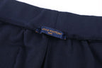 LOUIS VUITTON Navy Velour Tracksuit Set — Bomber Jacket & Jogger Pants with Leather Patch