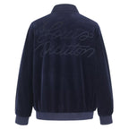 LOUIS VUITTON Navy Velour Tracksuit Set — Bomber Jacket & Jogger Pants with Leather Patch